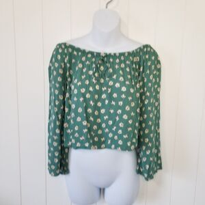 Billabong Top Women's Medium Green Floral Tasseled Fairy